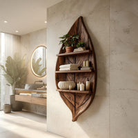 Solid Wood Corner Wall Bathroom Shelf Sculptural Leaf Spa Spaces, view 7