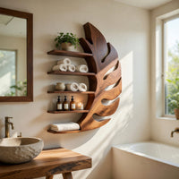 Solid Wood Corner Wall Bathroom Shelf Artistic Leaf, view 7