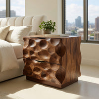 Solid Wood Nightstand Carved With Two Drawers Bedroom, view 7