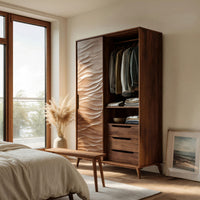 Solid Wood Wardrobe Sculptural With Wave Door Bedroom, view 7