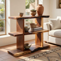 Solid Wood Standing Shelf Artistic Live Edge Entryway Storage, view 7