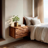 Solid Wood Nightstand Minimalist Wall Mounted Small Bedroom, view 7
