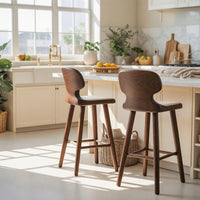 Solid Wood Bar Stool Sculpted With Curved Backrest Kitchen, view 7
