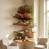 Solid Wood Corner Shelf Leaf Floating Bedroom Wall Decor Display, view 7