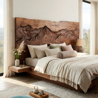 Solid Wood Headboard Rustic Mountain Relief Luxury Bedroom, view 7