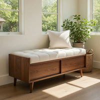 Solid Wood Entryway Storage Bench Mid Century Living Room, view 7