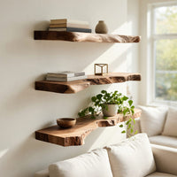 Solid Wood Natural Wood Floating Shelves Mid Century Shelf Stylish Holiday, view 7