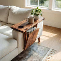 Solid Wood Sofa Arm Table Farmhouse Armrest Rustic, view 7
