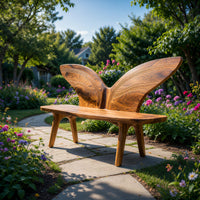 Solid Wood Outdoor Garden Bench With Butterfly Wing Backrest, view 7