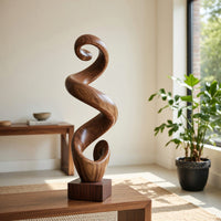 Solid Wood Sculpture Wall Art Rustic Large Twisted Spiral Floor Office, view 7