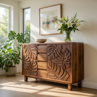 Solid Wood Sideboard With Leaf Carved Doors Home, view 7