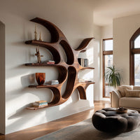 Solid Wood Wall Mounted Shelf Artistic With Unique Design Living Room, view 7