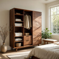 Solid Wood Wardrobe Minimal With Carved Front Bedroom Space, view 7