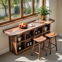 Solid Wood Bar Table With Storage Compact Kitchen Coffee, view 7