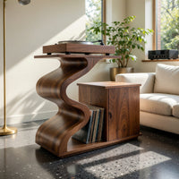 Solid Wood Record Player Stand Sculptural Turntable Audio Lounge, view 7