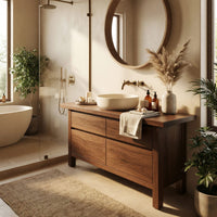 Solid Wood Live Edge Vanity Mid Century Small Bathroom Space, view 7