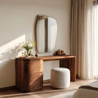 Solid Wood Dressing Table Sculptural Vanity With Drawer Storage Bedroom, view 7