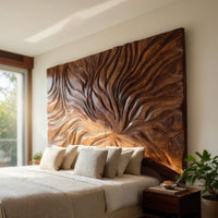 Solid Wood Headboard Abstract Flowing Grain Modern Minimalist Bedroom, view 7