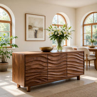 Solid Wood Sideboard With Carved Wave Design Statement Living Space, view 7