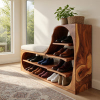 Solid Wood Shoe Storage Bench Rustic Rack Entryway Hallway Corner, view 7