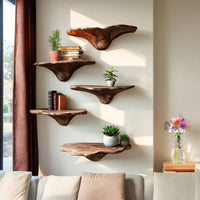 Solid Wood Mushroom Shelf Handcrafted Live Edge Entryway, view 7