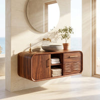 Solid Wood Bathroom Vanity Mid Century Floating With Storage, view 7