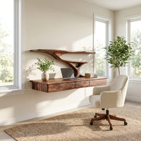 Wall Mounted Wood Desk With Upper Shelves For Home Office, view 7