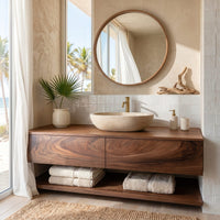 Solid Wood Bathroom Vanity Minimalist Natural Wall Mounted, view 7