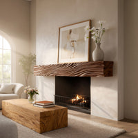 Solid Wood Floating Fireplace Mantel Rustic Shelf With Wave Carved Cozy, view 7