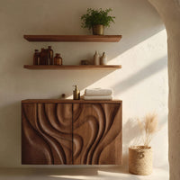 Solid Wood Corner Wall Bathroom Shelf Hand Carved Cabinet, view 7