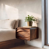 Solid Wood Nightstand Sculptural Floating Bedside Table Bedroom, view 7
