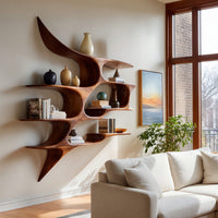 Solid Wood Wall Mounted Shelf Artistic Living Room, view 7