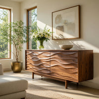 Solid Wood Sideboard With Carved Wave Front Panels Home, view 7