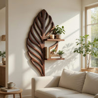 Solid Wood Wall Mounted Shelf Mid Century Display Living Room, view 7