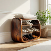 Solid Wood Shoe Storage Bench Japandi Vertical Rack Entryway Nook Placement, view 7