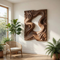Parted Waves Walnut Wall Art Panel, Deep Relief, view 7 — view 7