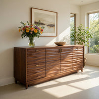 Solid Wood Sideboard Minimalist Wave Carved Home, view 7