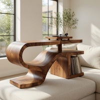 Solid Wood Record Player Stand Minimalist Organic Modern Loft, view 7