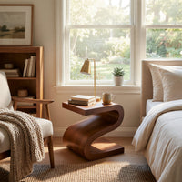 Solid Wood Nightstand Artistic With Undulating Shape Bedroom, view 7