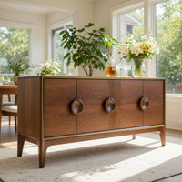 Solid Wood Bar Cabinet Mid Century Circular Sideboard Living Room, view 7