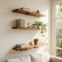 Solid Wood Natural Wood Floating Shelves Handcrafted Solid Shelf Festive Entryway, view 7