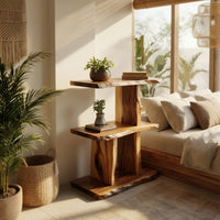 Solid Wood Standing Shelf Handcrafted Live Edge Bedroom Storage, view 7