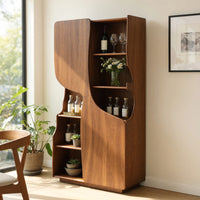 Solid Wood Bar Cabinet Sculptural With Curved Doors Kitchen Living Room, view 7