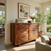 Solid Wood Sideboard With Flowing Wave Doors Living, view 7