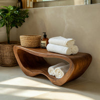 Solid Wood Teak Shower Bench Minimalist Organic Bathroom Spa, view 7