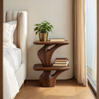 Solid Wood Nightstand Handcrafted Unique Two Tier Design Bedroom, view 7