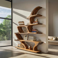 Wave Bookshelf in Solid Hardwood with Live Edge Shelves, view 7