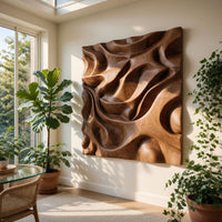 Sculpted Dune Curves, Square Walnut Wall Relief, view 7 — view 7