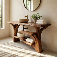 Solid Wood Live Edge Vanity Handcrafted Solid Bathroom Organic Spa Bathroom, view 7