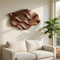 Solid Wood Clock Artistic Wall Wavy Design Living, view 7